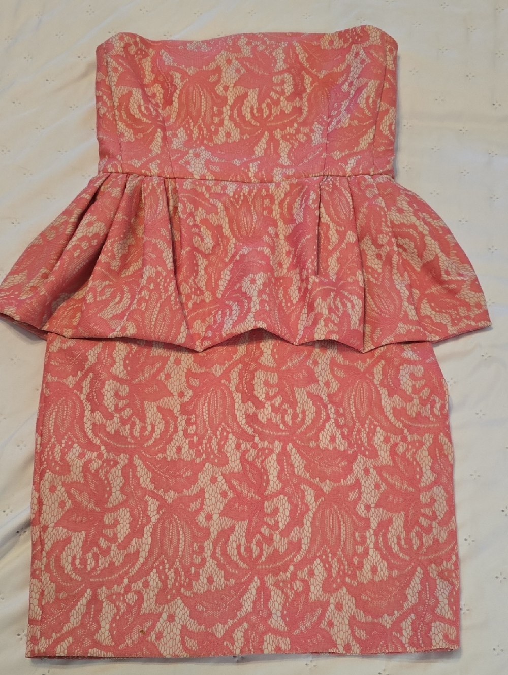 ZARA Pink and Nude Lace Strapless Dress